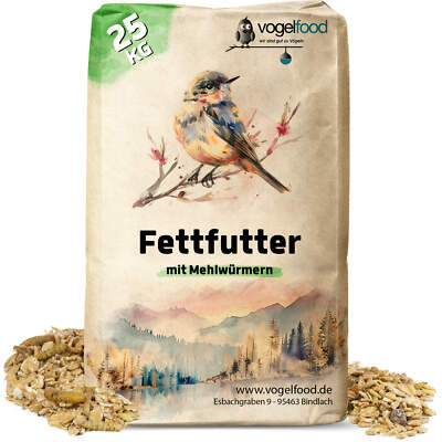 25 kg Fettfutter mit Mehlwürmern Vogelfood Vogelfutter Streufutter Wildvögel 