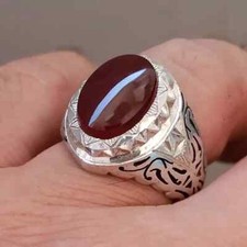 Yemeni Aqeeq Ring For Men, Carnelian Ring With Sterling Silver 925, Natural Agat