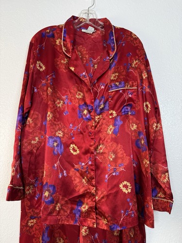 Morgan Taylor Intimates Red Floral Pajama Set Size 1X Long Sleeve & Pants - Picture 2 of 7
