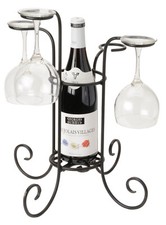 WINE BOTTLE GLASS HOLDER Amish Hand Forged Wrought Iron Table Centerpiece USA