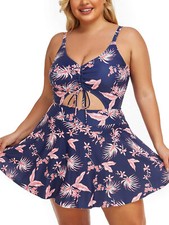 NWT 38 PLUS SZ 22 W 1 PC. SWIMDRESS W/SHORTS BUILT IN NAVY/CORAL/WHITE