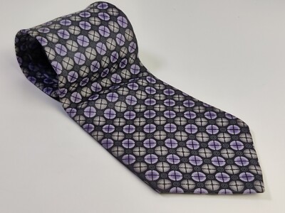 Stafford - Men's Purple & Gray Circle Medallion 100% Silk Neck Tie 3.8''W x 60''L