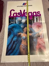 UNITED AIRLINES LAS VEGAS VINTAGE TRAVEL POSTER 25x40 READ