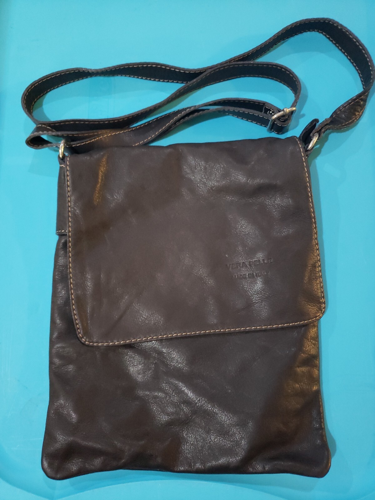 Vera Pelle Soft Leather Cross Body Messenger Bag Brown eBay