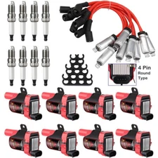 8PACK Round Ignition Coil and Spark Plug Wire For Chevy Silverado 1500 2500 GMC