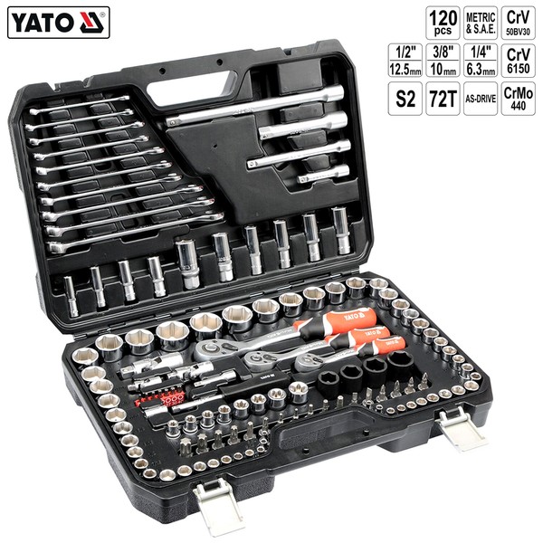 Werkzeugkoffer 120Tllg SteckschlüSselsatz 1/4 + 3/8 + 1/2 Knarrenkasten Ratschen-image