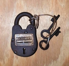 Tombstone Arizona Territorial Working Cast Iron Lock with 2 Keys Antique Finish 