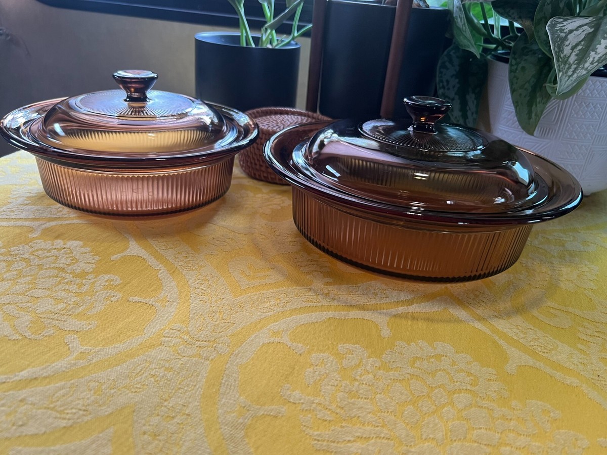 Vision Corning ware amber glass baking dish set with lids