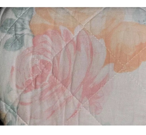 Shabby Chic Rachel Ashwell King Steppdecke Leinen Baumwolle Landhaus Blumen orange grün - Bild 5 von 8