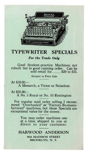 Due prime macchine da scrivere Royal Ephemera n.1 flatbed n.10 vintage rivenditore carta promo - Foto 2 di 4