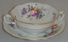 Set of 2 Royal Crown Derby Derby Posies Cream Soup Bowls & Saucers (Imperfect)