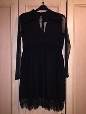 BNWT ZARA CONTRAST MESH SHEER V-NECK LONG SLEEVE DRESS SIZE SMALL