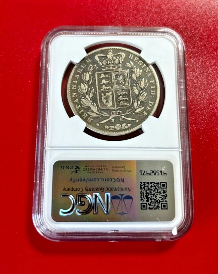 1847 SILVER GREAT BRITAIN CROWN YOUNG HEAD NGC VG 10 - Image 2 of 2
