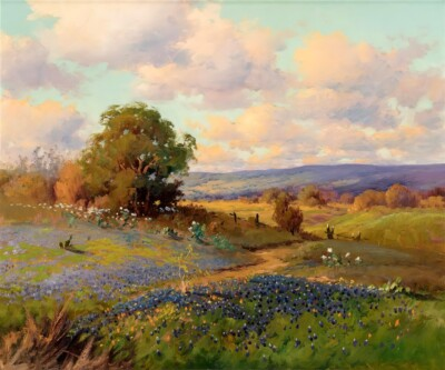 #ad Texas Hill Country Trail Bluebonnets Oil Painting Printed on canvas L3688 $16.99