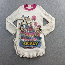 Vintage Giggles Gown Girls 6 White Mickey 60 Years Disney Nightgown Long Sleeve