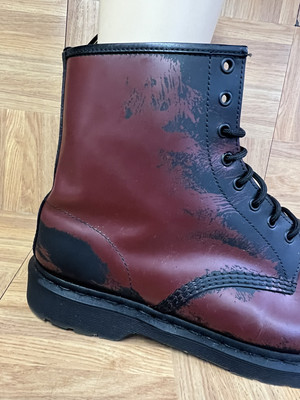 RARE🔥 Sz 14 - Dr. Martens Distressed Red Black Leather Combat