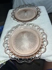 Anchor Hocking pink depression glass old colony open lace plates X 2