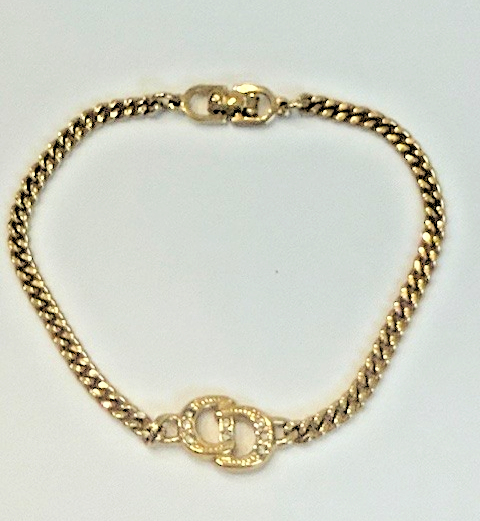 Christian Dior CD logo Crystal Rhinestone Bracelet Vintage Womens