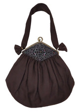 GUILD ORIGINAL Purse Vtg 40s Brown Wool Filigree Rhinestone Frame