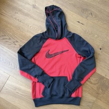 Nike Dri-FIT Therma Pullover Hoodie Youth Size S Red Gray Athletic Sweatshirt