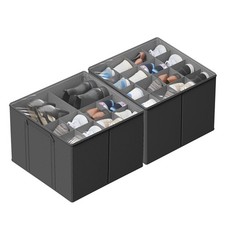 Shoe Organizer for Closet 2 Pack Storage Boxes with Adjustable Dividers Grey