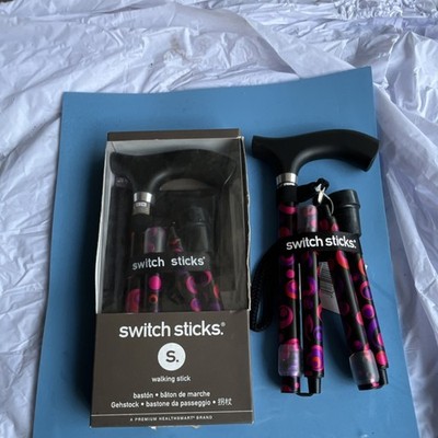 Switch Sticks S Foldable Foldaway Adjustable Walking Cane, Black Pink Purple