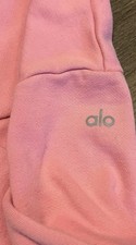 ALO Woman Pink Yoga Stadium 1/2- Zip Hoodie Cropped Sweatshirt Size M -L.