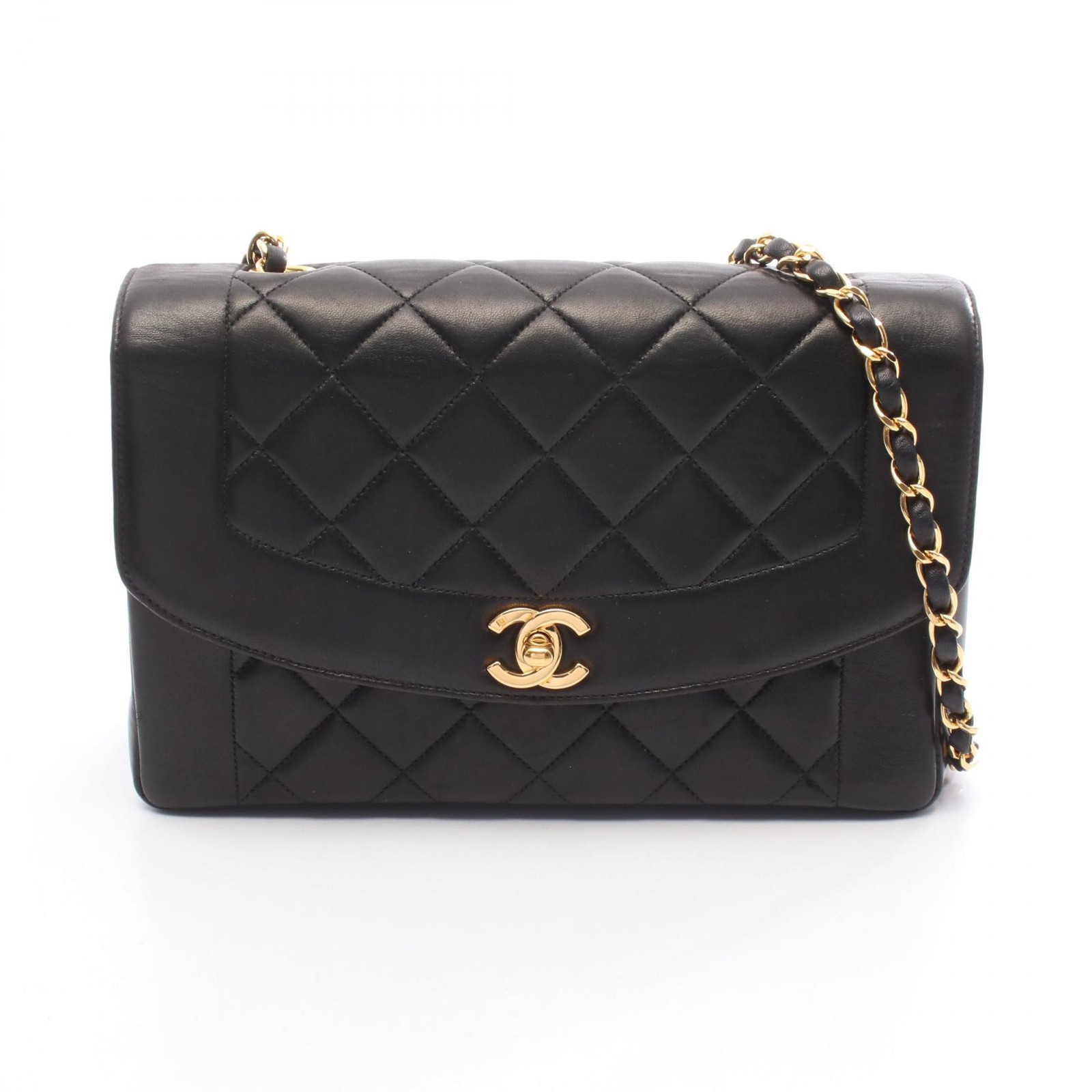CHANEL Matelasse Diana Flap Chain Shoulder Bag A01165 Lambskin Black GHW Used