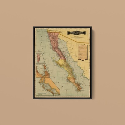 Vintage Maps - Baja California - Art Print on Paper or Canvas