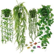 Fake Plants 4 Pack Artificial Hanging Potted Greenery Faux Eucalyptus Boston