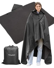 DUKUSEEK Waterproof Hooded Stadium Blanket, Windproof Fleece for Cold Weather...