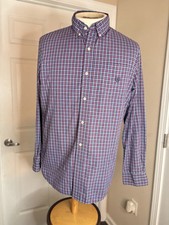 Chaps Easy Care Red/White/Blue Check Long Sleeve Oxford Dress Shirt Large