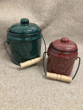ceramic canisters with lids W/ Wood And Metal Handles