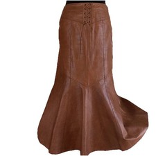 Chestnut Brown Vintage Together Sz 6 Genuine Leather Maxi Skirt Corset Steampunk