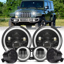 6pcs For Jeep Wrangler 07-17 Jk Jku Set Black 7 Led Headlights Fog Lights Turn