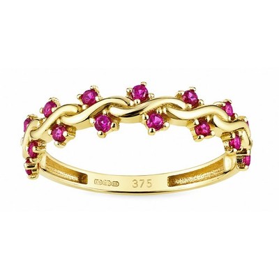 Ewigkeitsring Ehering 9 kt Gelbgold roter simulierter Rubin Welle K-S