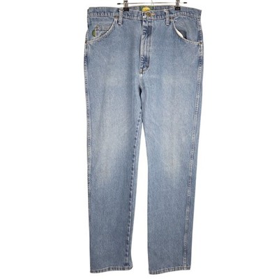 Cabelas Roughneck Jeans Mens 38x34 Straight Light Wash Blue Denim 100% Cotton