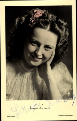 Ak Schauspielerin Hansi Knoteck, Portrait, Blumen im Haar, Autogramm - 4065605