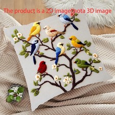 Colorful Birds On Branch Pillow Covers 2D Print Look Nature Home Decor 18x18in