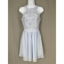 Lulus Dress Womens Small Light Blue Mini Lace Party Formal Sleeveless Homecoming