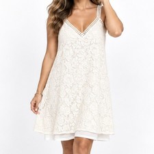 L White Lace Halter Dress Sheath V Neck Tiered  Coquette Bridal Inspired Resort