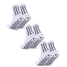 3 Pairs Kids Grip Soccer Socks Cushioned Non Slip Football Athletic Small White