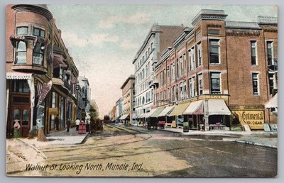 Walnut St  Looking North Art Print Muncie Indiana IN Unp Db Postcard
