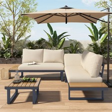 Garden Furniture Metal Corner Sofa 5 Seaters, L shaped Outdoor Sofa Couch, Beige