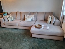 DFS plush Velvet Pillow Back Right Hand Facing Large Chaise End Sofa Stone