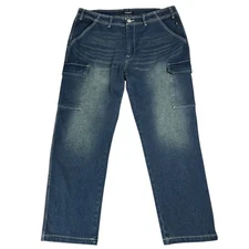 True Religion Cargo Pants Jeans Mens 36x34 Blue Denim Relaxed Straight Y2K NEW