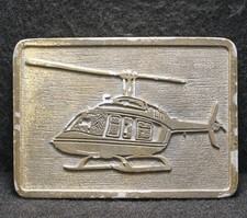 WK27126 COOL VINTAGE 1970s  HELLICOPTER  AIRCRAFT ARTWOTK BRASS BELT BUCKLE