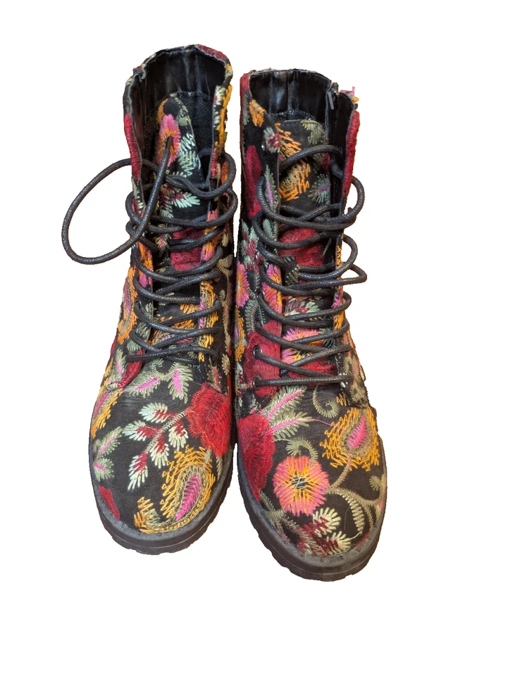 Botas de Combate JustFab Para Mujer Florales Talla 8 Festival Boho Y2K Bordadas Con Cordones Foto 2 de 4