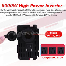 Car Power Inverter DC 12V To AC 110V Pure Sine Wave Solar Converter LCD