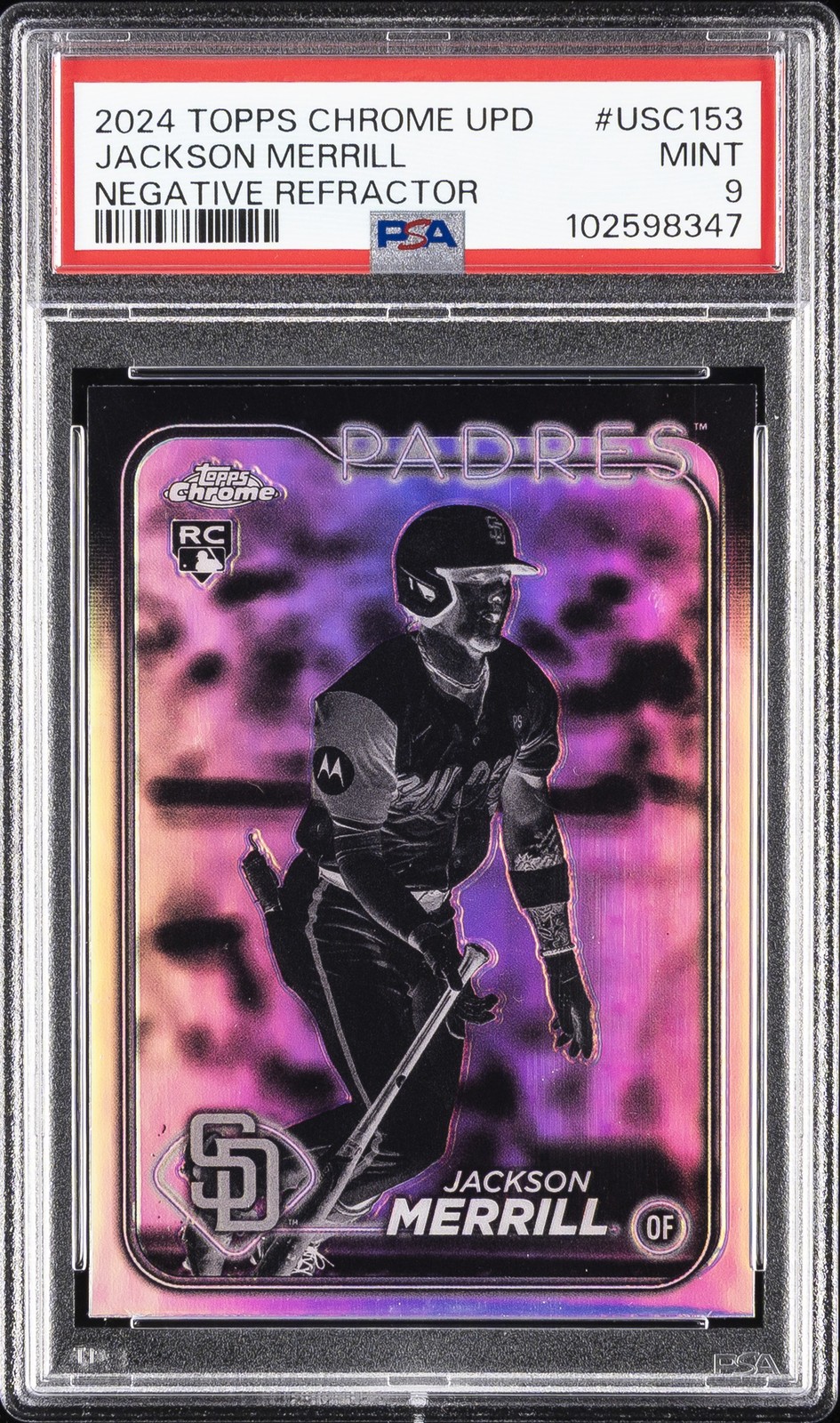 2024 TOPPS CHROME UPDATE NEGATIVE REFRACTOR #USC153 JACKSON MERRILL PSA 9